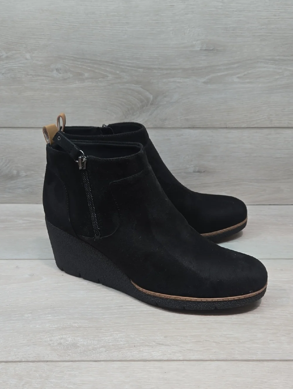 Dr.scholl's Women's Bianca Black Suede Wedge Ankle Boots Comfort Shoes Sz 10M